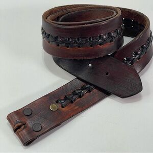 Dark Brown Black Leather Braided Center Decorative Adult Belt  43'' 2'' Boho